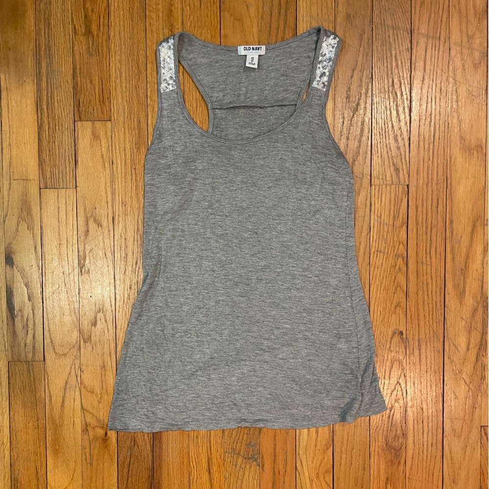Old Navy Gray Tee w/brushed silver metal sequines - XS Fits like a Small